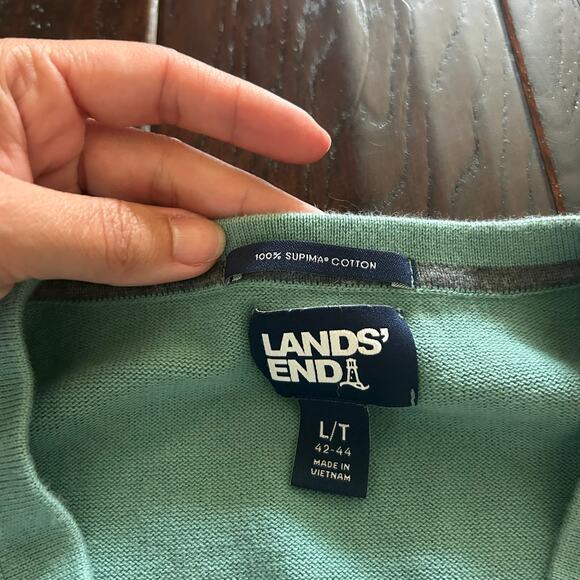 Lands End Green 100% Supima Cotton Men's size L/T sweater Cozycore Normcore - Picture 3 of 8